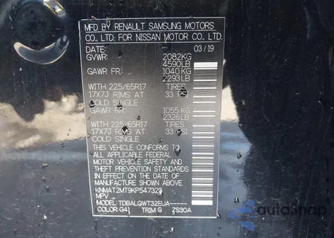 2019 Nissan Rogue Sv from USA, damaged, VIN KNMAT2MT9KP547323